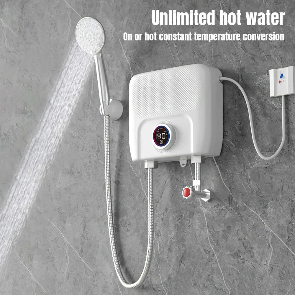 (image for) 4000W / 6500W Instantaneous Water Heater Knob Wall Mounted Electric Heaters Variable Frequency Instant Knob Electric Water Heater for Bathroom Shower Kitchen